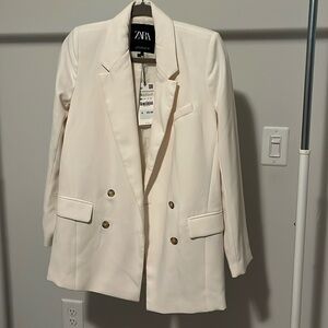 Zara Cream Double-Breasted Blazer